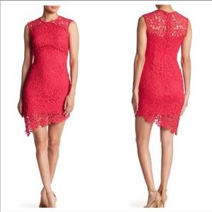 BEBE Red Lace Asymmetrical mini dress